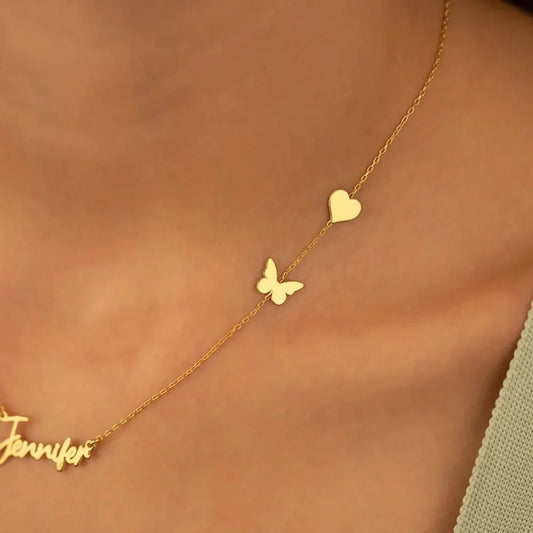 Personalized Butterfly Heart Name Necklace