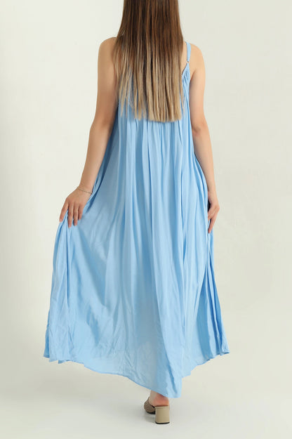 Blue Linen Lined Women's Dress