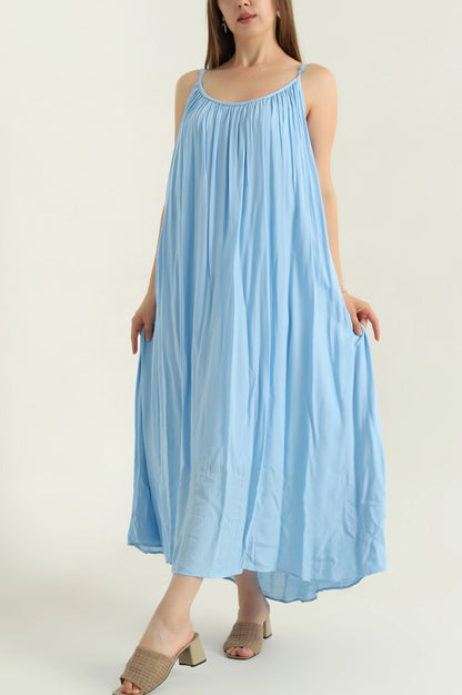 Blue Linen Lined Women's Dress