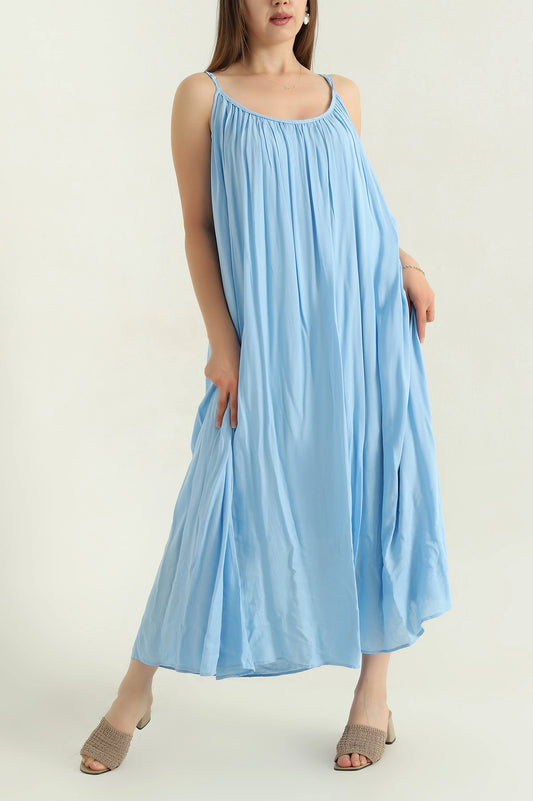 Blue Linen Lined Women's Dress