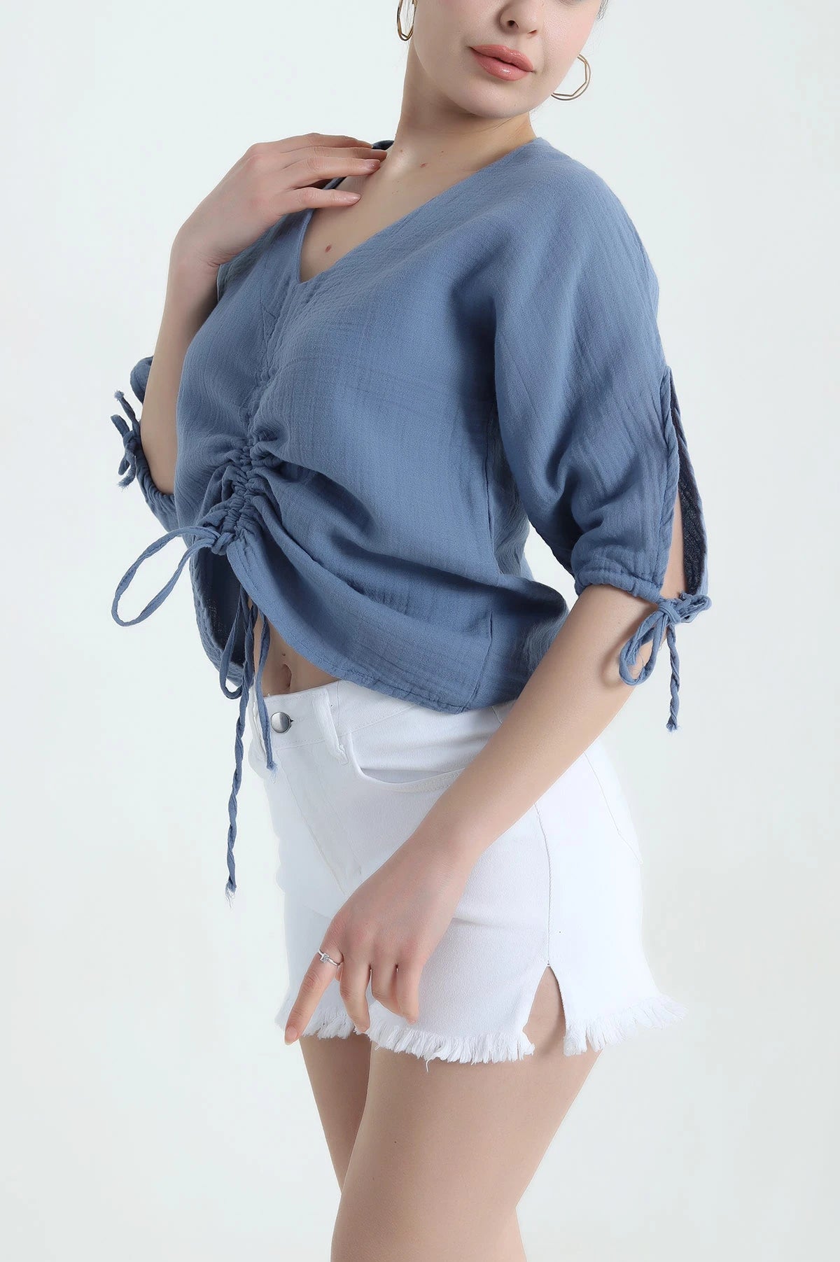 Blue Muslin Linen Women's Blouse - Denoss