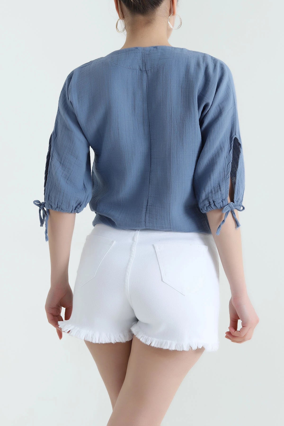 Blue Muslin Linen Women's Blouse - Denoss