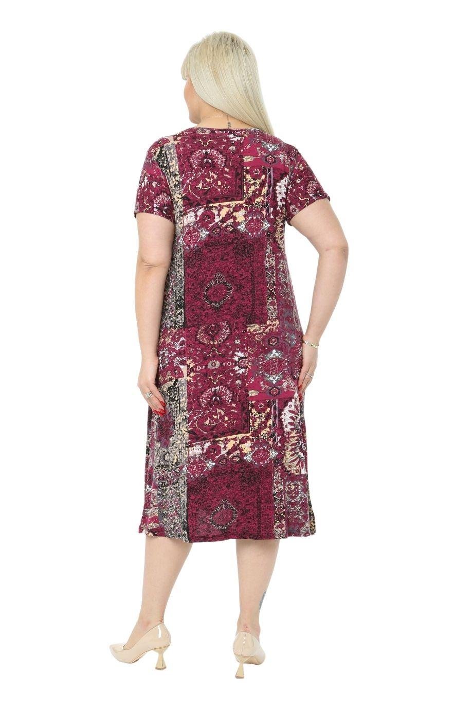 Burgundy Patch Pocket Short Sleeve Women's Midi Dress - Denoss