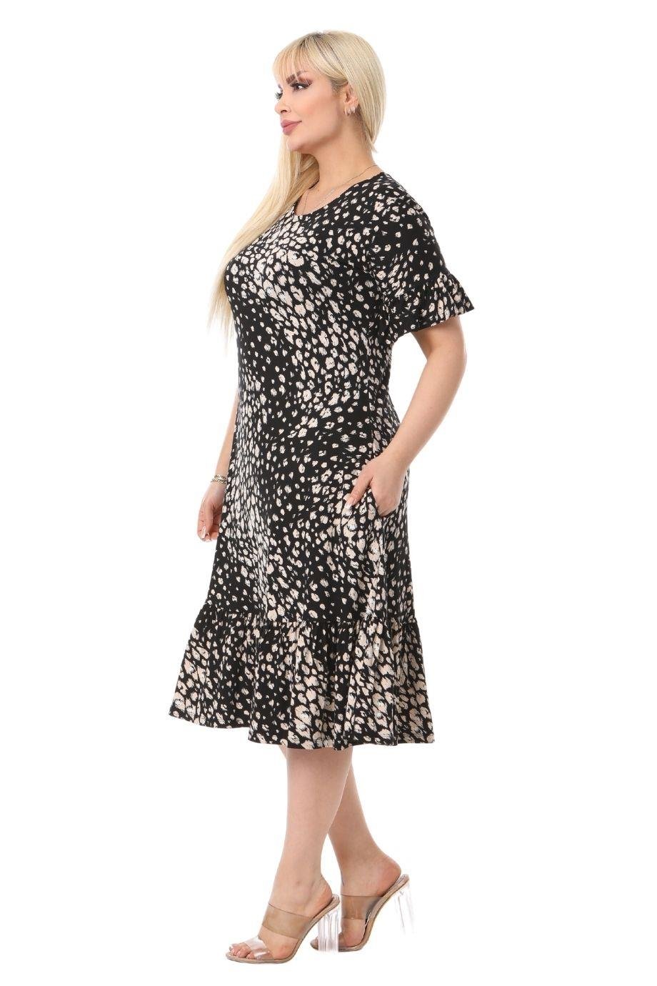 Pebble Pattern Pocket Ruffle Short Sleeve Women's Midi Plus Size Dress - Denoss