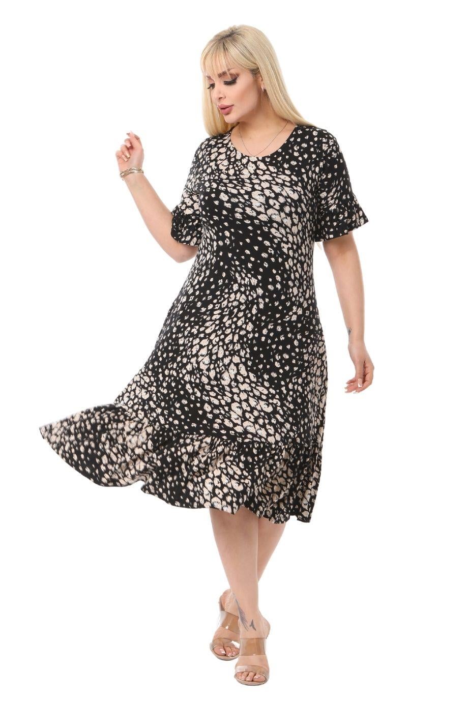 Pebble Pattern Pocket Ruffle Short Sleeve Women's Midi Plus Size Dress - Denoss
