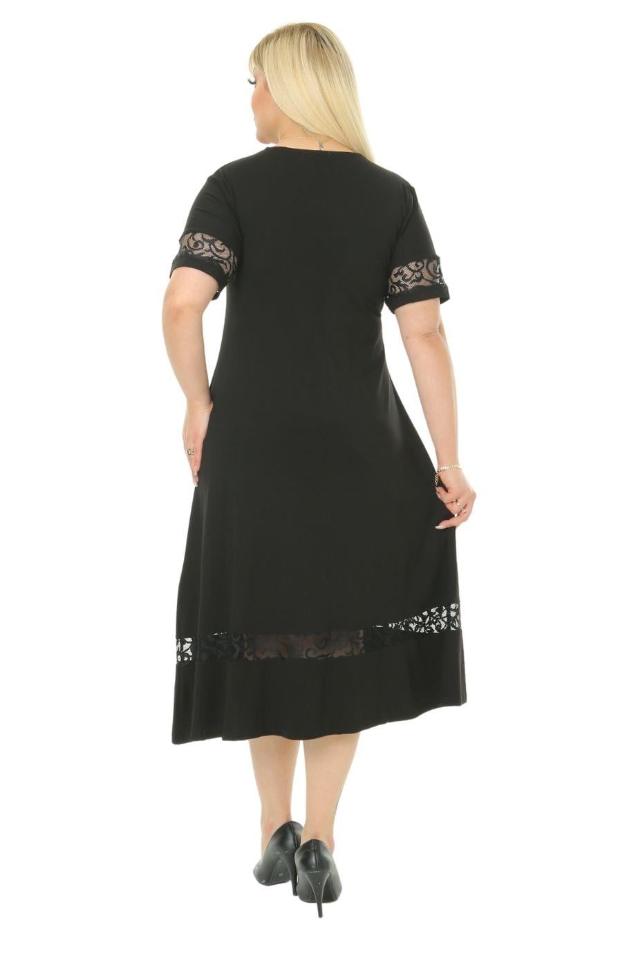 Lace Detail Black Women's Plus Size Midi Dress - Denoss