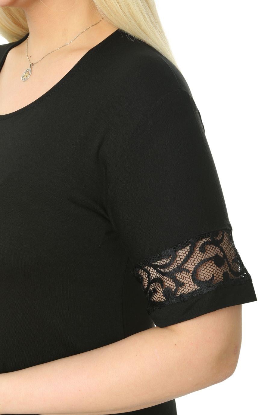 Lace Detail Black Women's Plus Size Midi Dress - Denoss