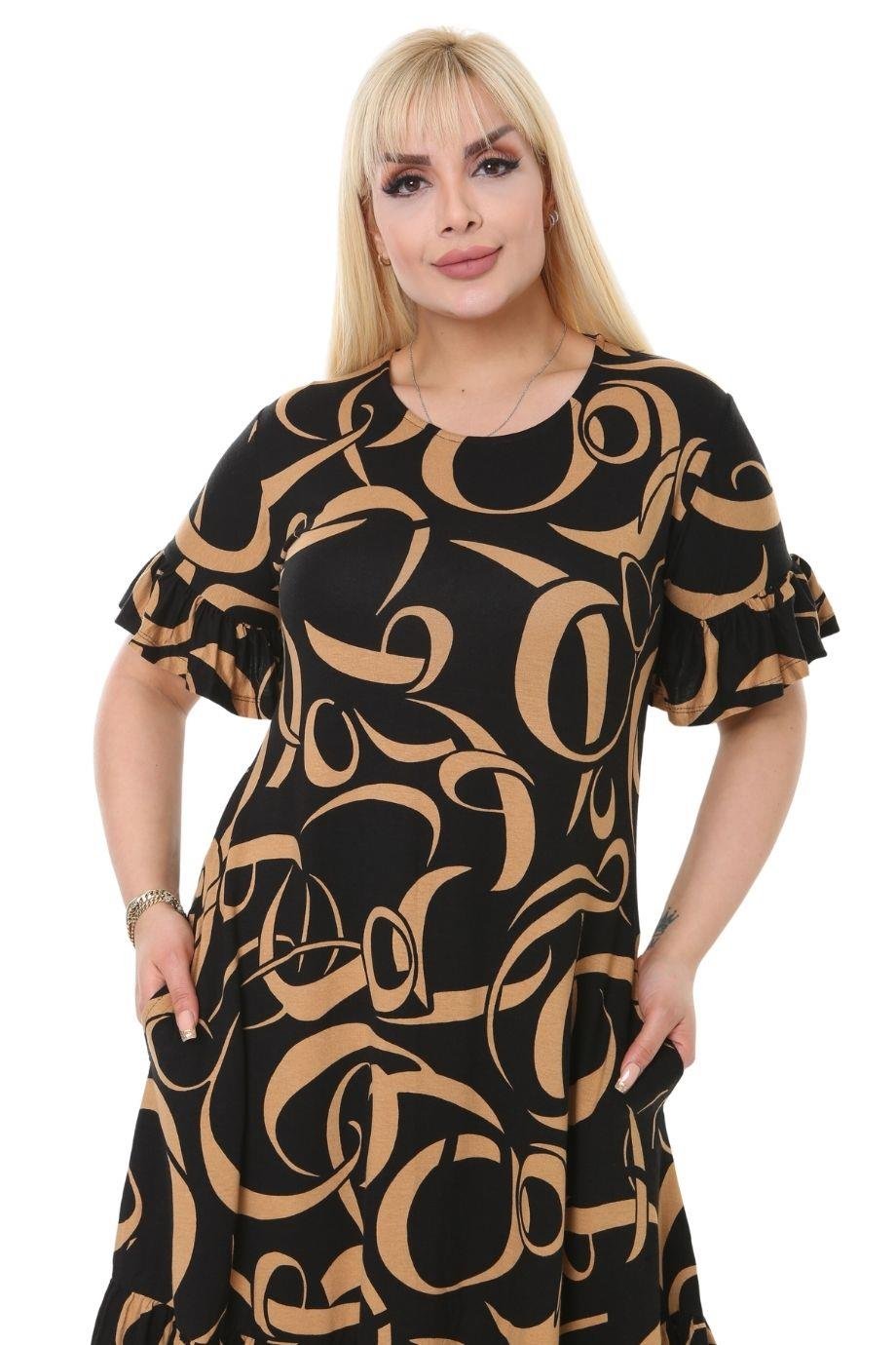 Mink Wave Pocket Ruffle Short Sleeve Women's Midi Plus Size Dress - Denoss