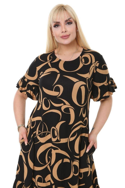 Mink Wave Pocket Ruffle Short Sleeve Women's Midi Plus Size Dress - Denoss