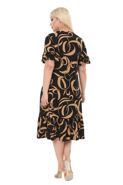 Mink Wave Pocket Ruffle Short Sleeve Women's Midi Plus Size Dress - Denoss