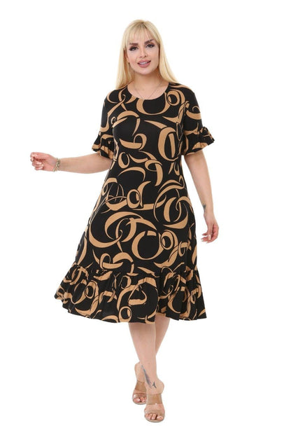 Mink Wave Pocket Ruffle Short Sleeve Women's Midi Plus Size Dress - Denoss