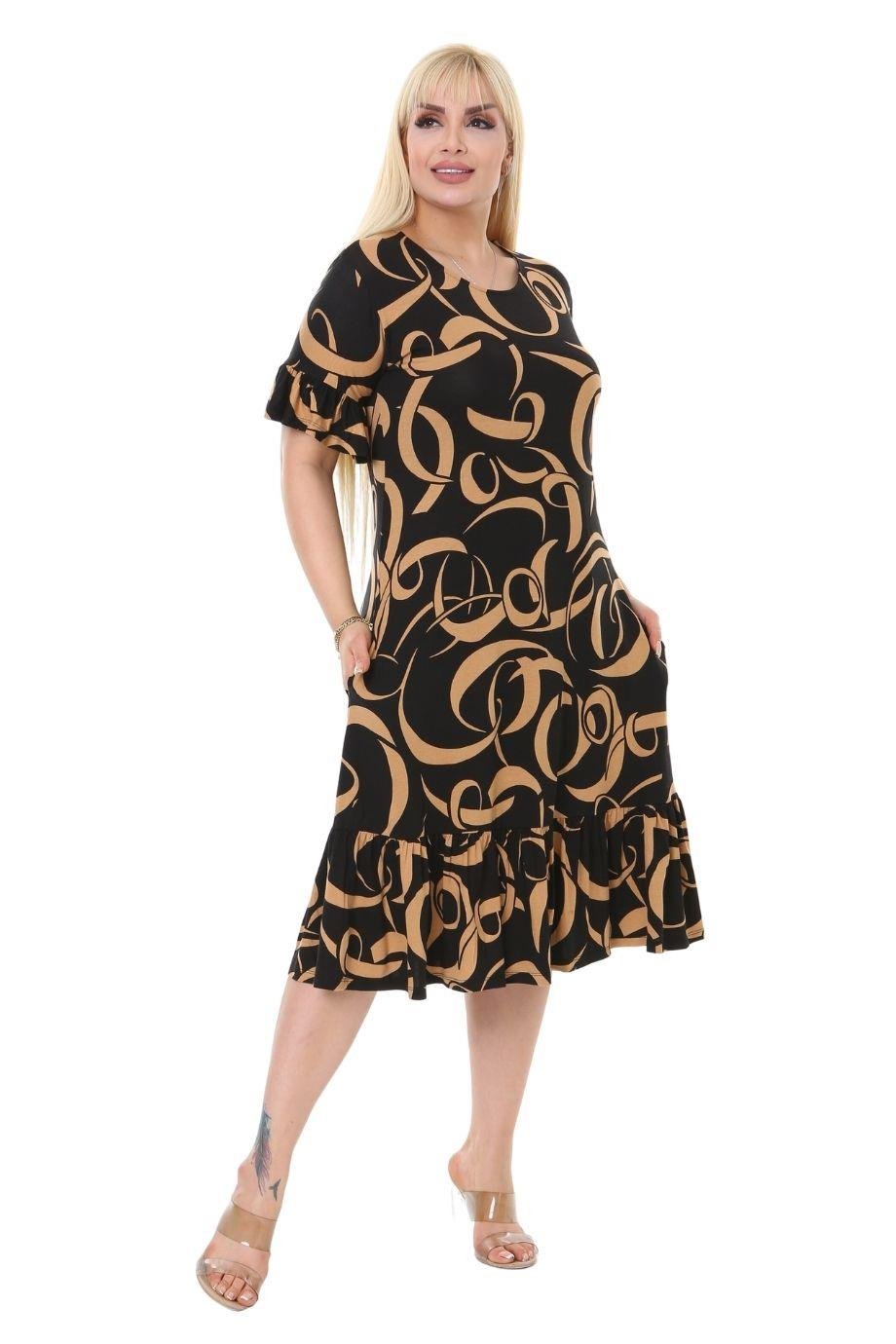 Mink Wave Pocket Ruffle Short Sleeve Women's Midi Plus Size Dress - Denoss