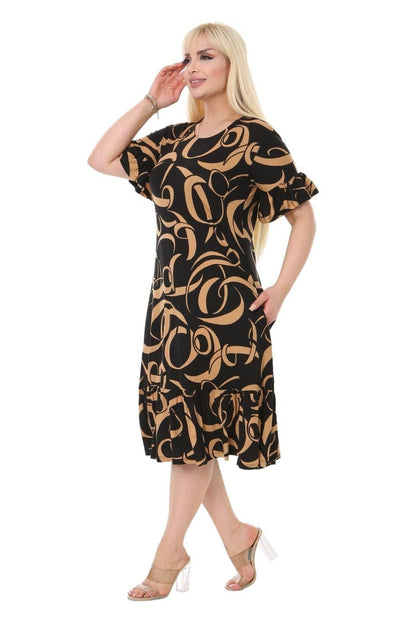 Mink Wave Pocket Ruffle Short Sleeve Women's Midi Plus Size Dress - Denoss