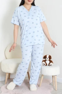 Modal Plus Size Pajama Set Blue Flowers - Denoss