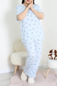 Modal Plus Size Pajama Set Blue Flowers - Denoss
