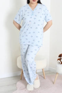 Modal Plus Size Pajama Set Blue Flowers - Denoss