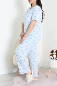 Modal Plus Size Pajama Set Blue Flowers - Denoss