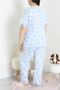Modal Plus Size Pajama Set Blue Flowers - Denoss