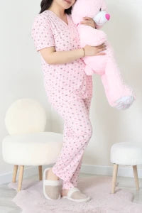 Modal Plus Size Pajama Set Pudra - Denoss