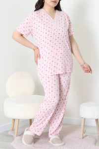 Modal Plus Size Pajama Set Pudra - Denoss