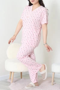 Modal Plus Size Pajama Set Pudra - Denoss