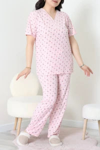 Modal Plus Size Pajama Set Pudra - Denoss