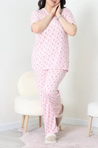 Modal Plus Size Pajama Set Pudra - Denoss