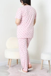 Modal Plus Size Pajama Set Pudra - Denoss