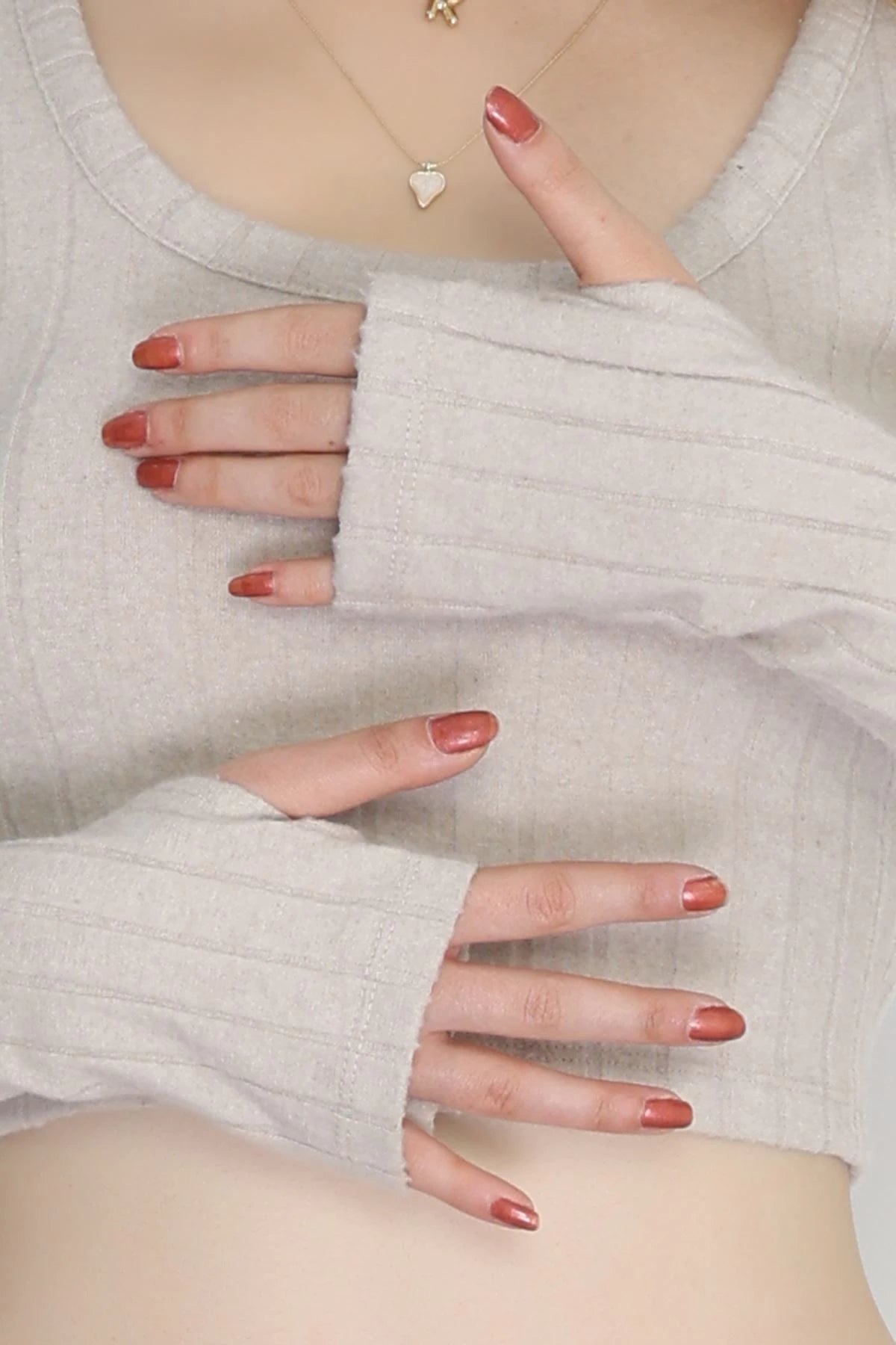 Beige Finger-Cut U-Neck Reported Interlock Set - Denoss