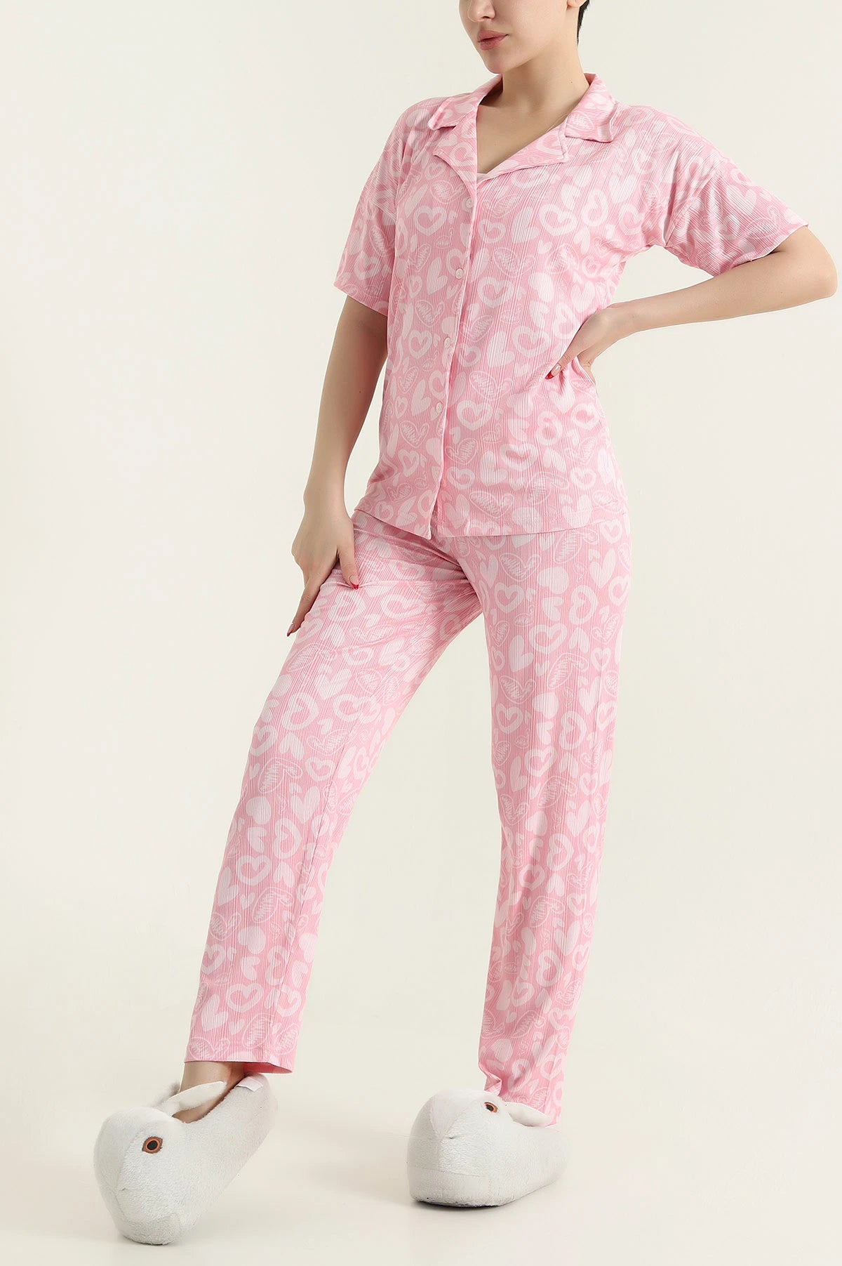 Pink Patterned Women's Pajama Set - Denoss