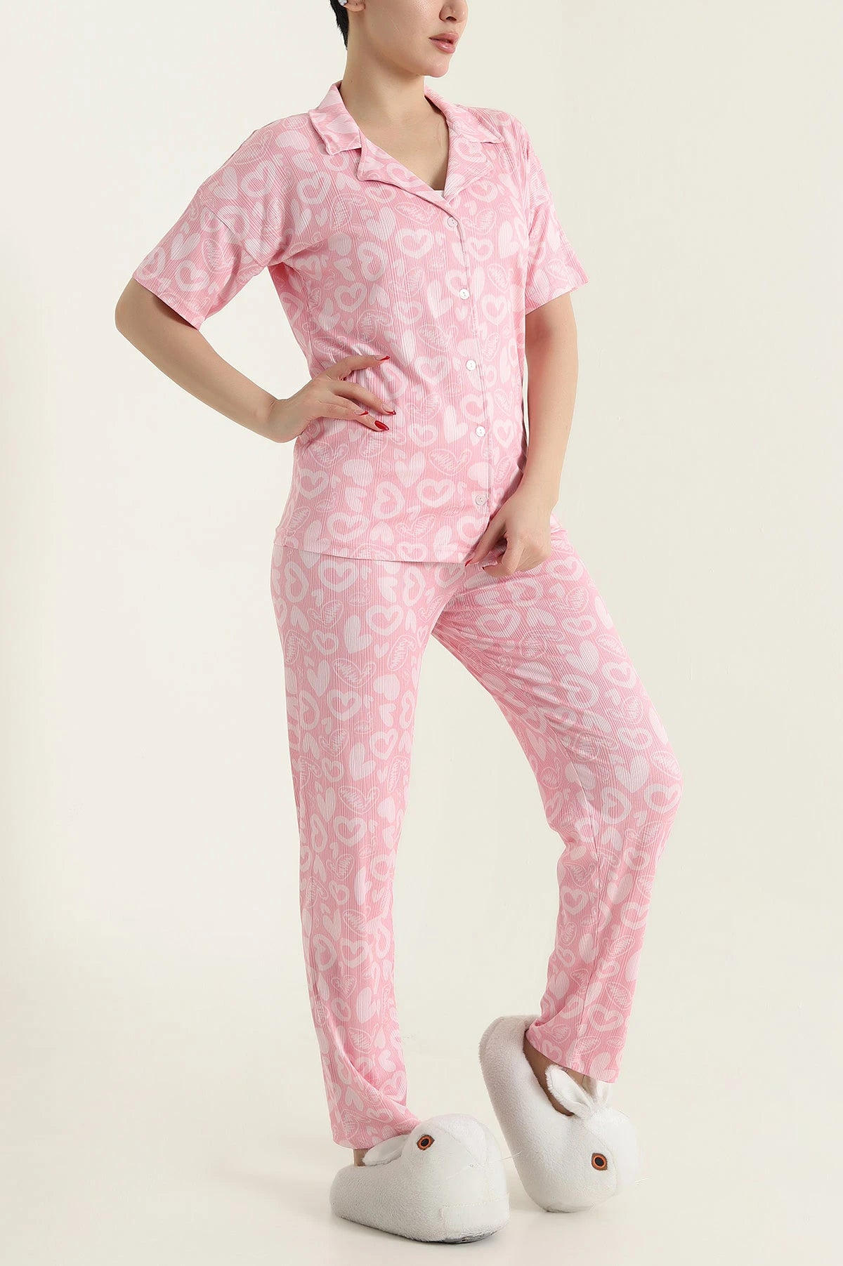 Pink Patterned Women's Pajama Set - Denoss