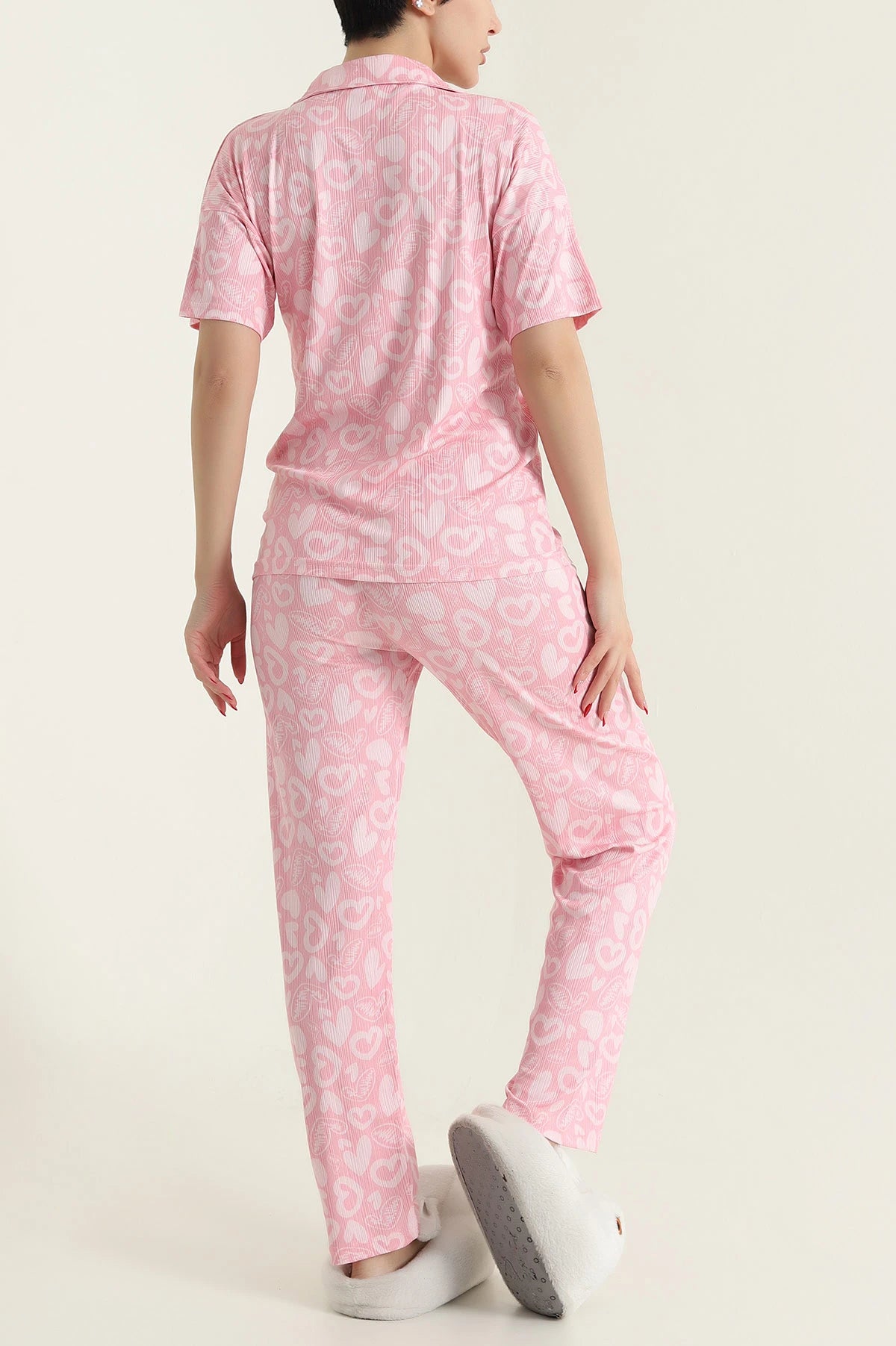 Pink Patterned Women's Pajama Set - Denoss