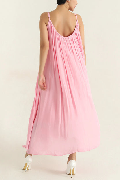 Pink Linen Lined Women's Dress