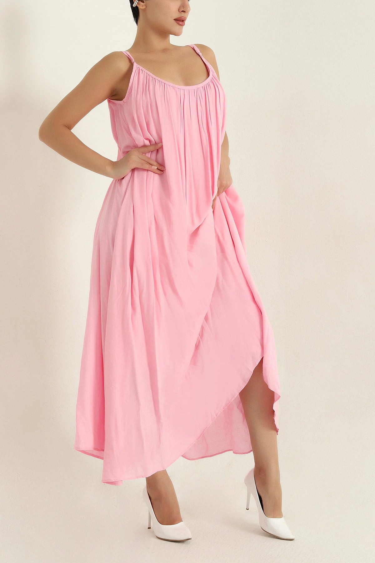 Pink Linen Lined Women's Dress