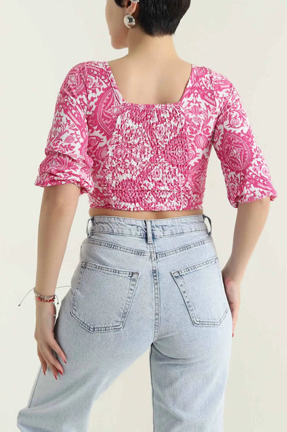 Pink Crinkle Patterned Women's Blouse - Denoss