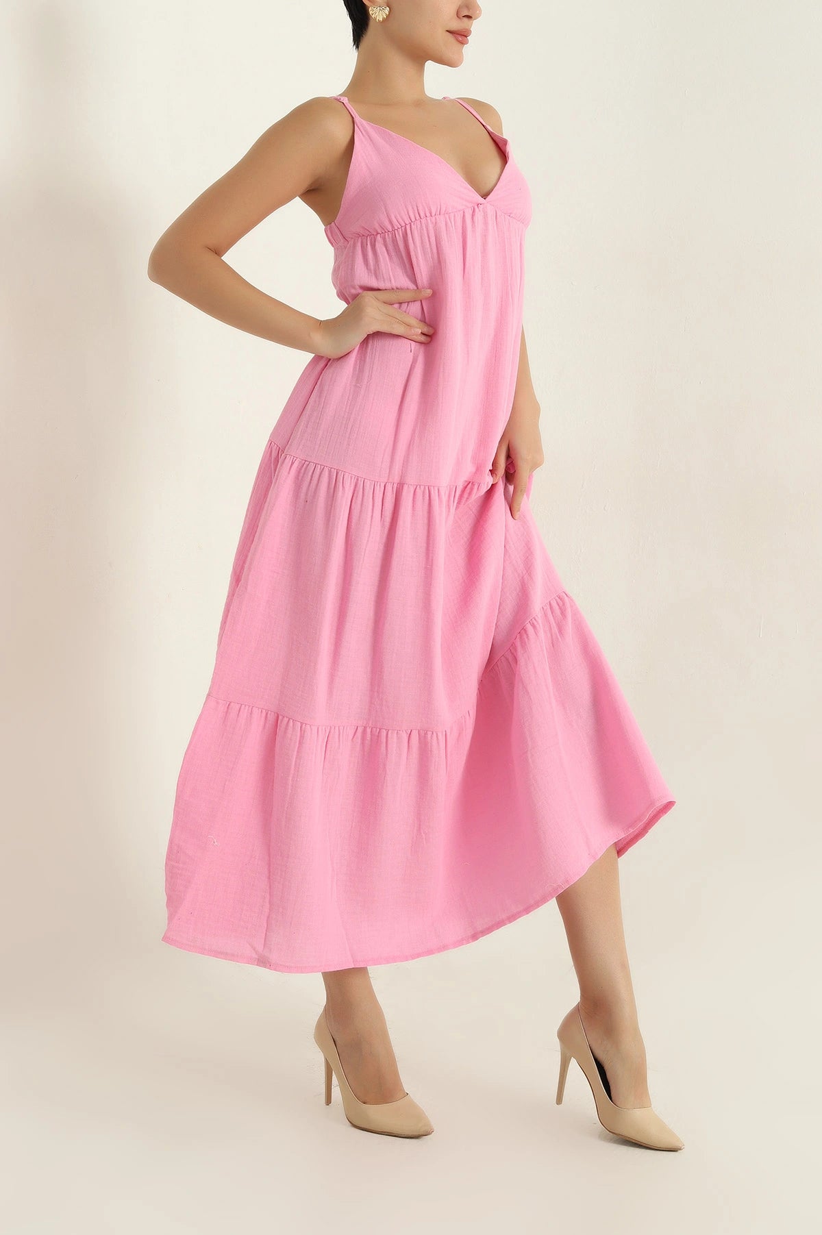 Pink Muslin Linen  Women's Dress