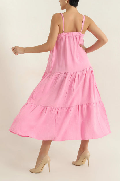 Pink Muslin Linen  Women's Dress