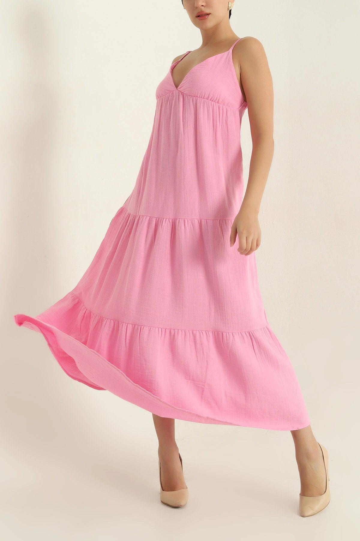 Pink Muslin Linen  Women's Dress