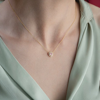 925 Sterling Silver Gold Pink Stone Heart Necklace