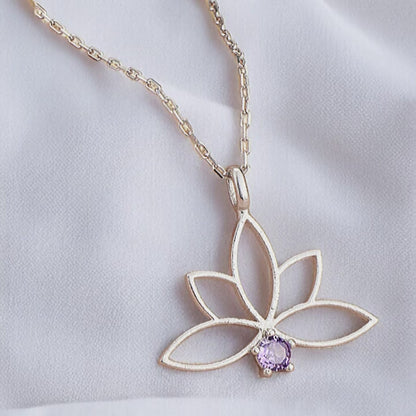 925 Sterling Silver Chain Pink Lotus Necklace