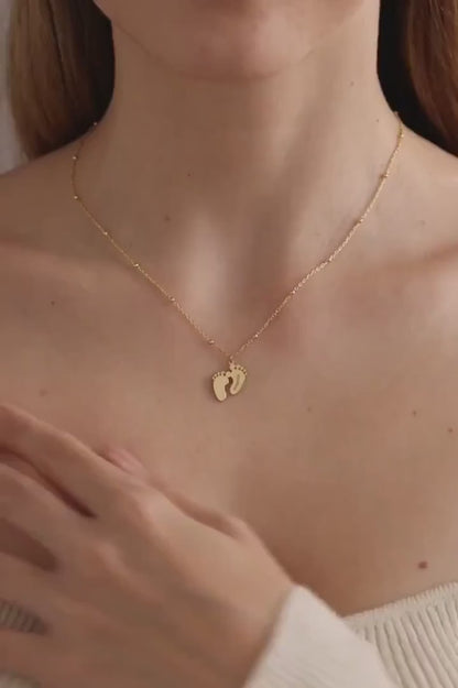 Custom Engraved Name Date Baby Feet Necklace,Kids Necklace,Women Necklace