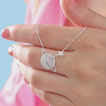 925 Sterling Silver Chain Saturn Planet Necklace