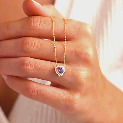 925 Sterling Silver Gold Amethyst Heart Necklace