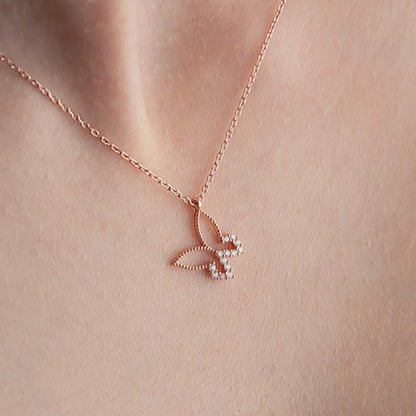 925 Sterling Silver Rosegold Butterfly Necklace