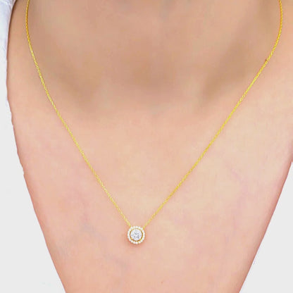 925 Sterling Silver Gold Diamond Mounted Solitaire Necklace