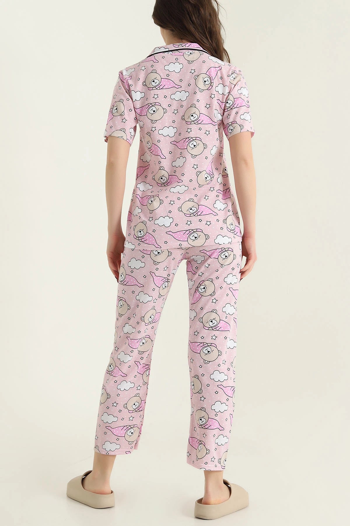 Powder Pink Buttoned Supreme Women's Pajama Set - Denoss