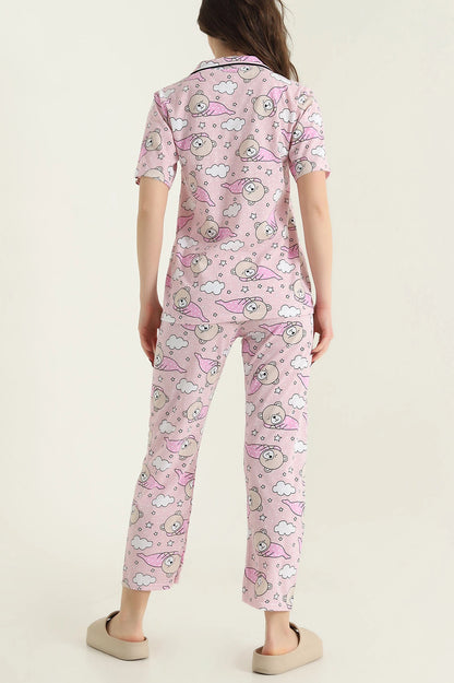Powder Pink Buttoned Supreme Women's Pajama Set - Denoss