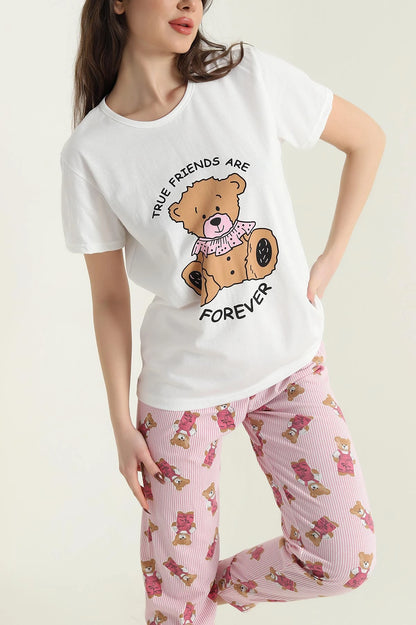 Pudra Short Sleeve Single Jersey Women's Pajama Set - Denoss