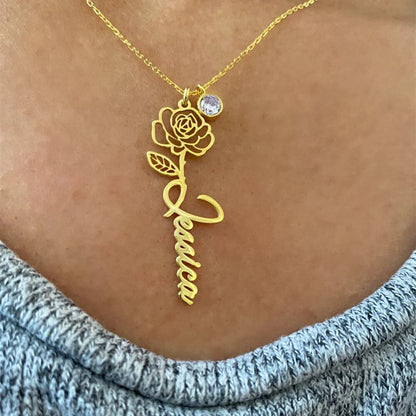 Personalized Birth Flower Name Necklace