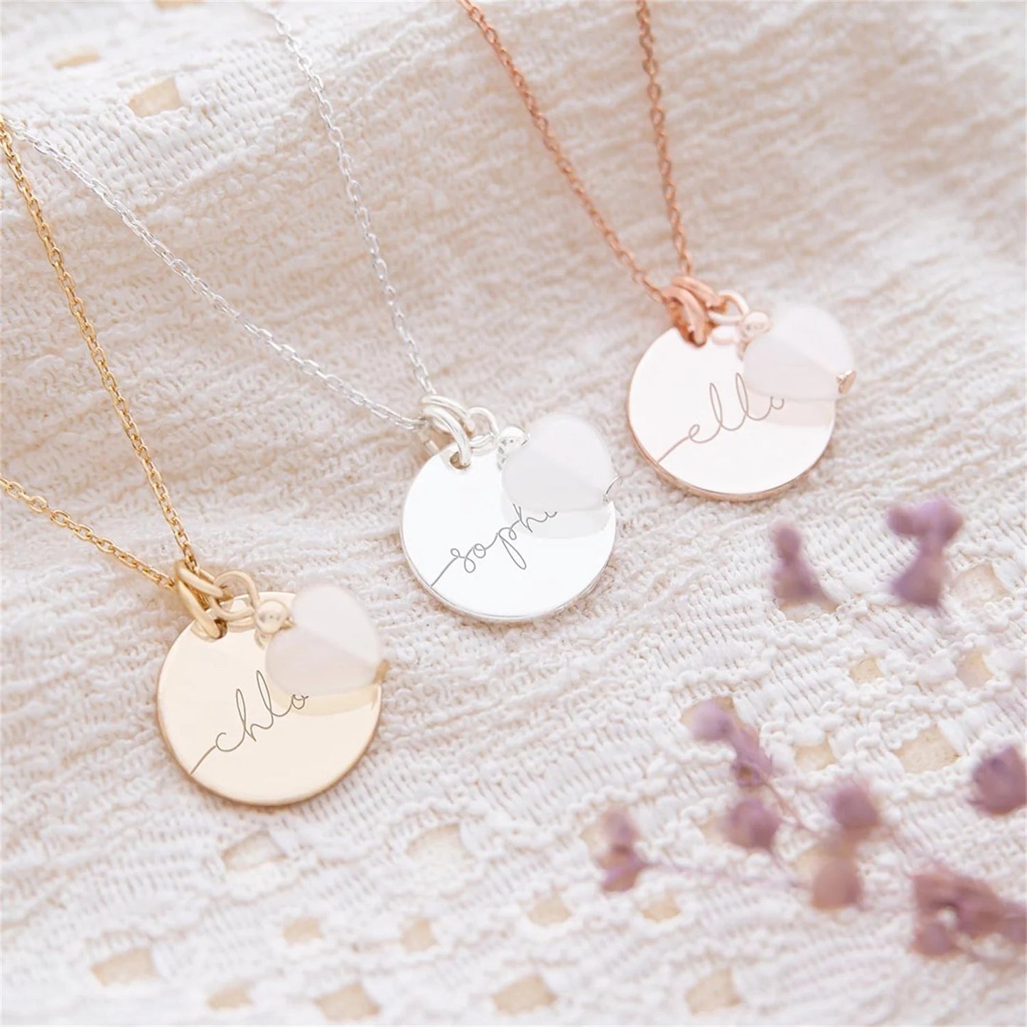 Custom Engraved Disc and Heart Charm Necklace